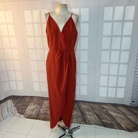 WAYF The Ines Sienna V-Neck Sleeveless Faux Wrap Tulip Hem Gown Dress Size XL - Picture 4 of 13